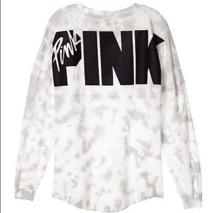 PINK Varsity Crew Gray Tie Dye Sweater
